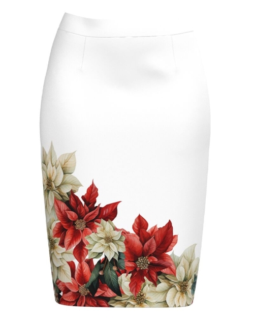 Fusta conica alba imprimata cu model floral CMD4961