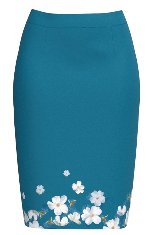 Fusta conica albastru marin imprimata floral SS25