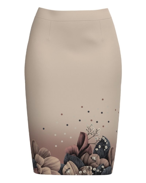 Fusta conica bej imprimata cu model floral CMD2734