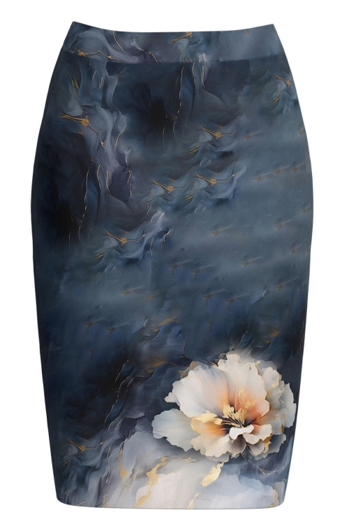 Fusta conica bleumarin in degrade cu model floral - Img 2