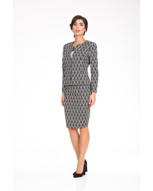 Fusta conica cu model geometric alb negru CMD3385 - Img 3