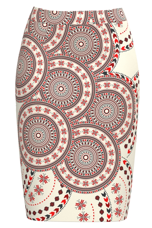 Fusta conica ivory imprimata cu model traditional multicolor SS25