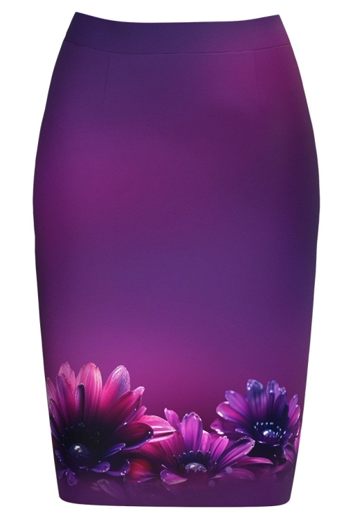 Fusta conica mov imprimata cu model floral CMD4450 - Img 2