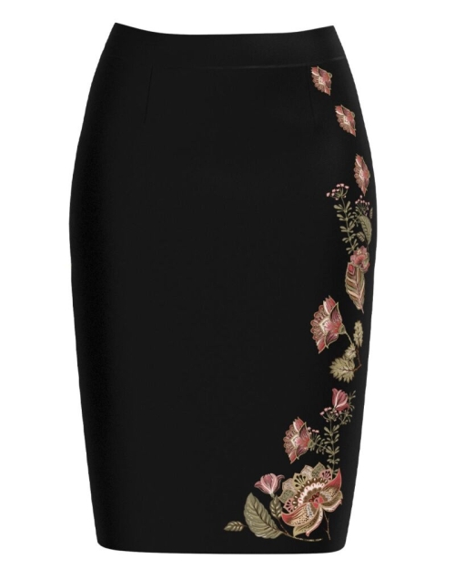 Fusta conica neagra imprimata floral AW24