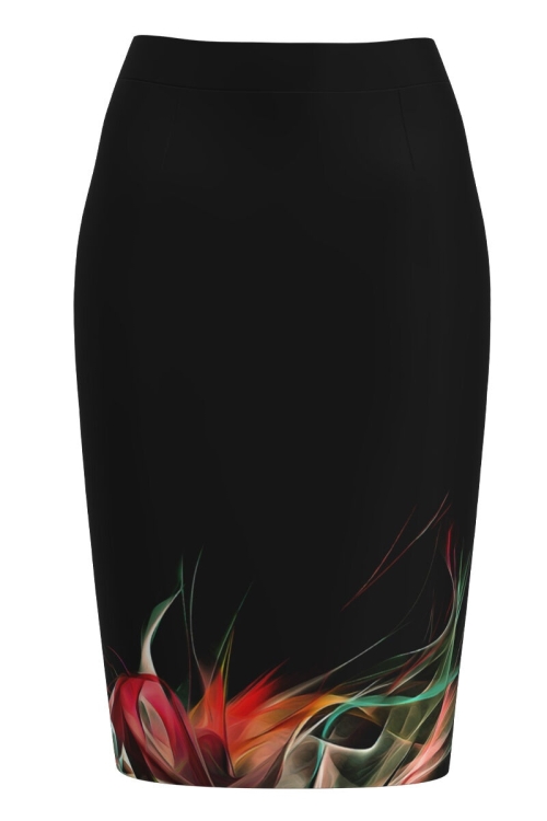 Fusta conica neagra imprimata multicolor CMD1217 - Img 2