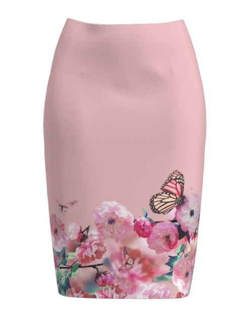 Fusta conica roz imprimata cu model Floral CMD2287