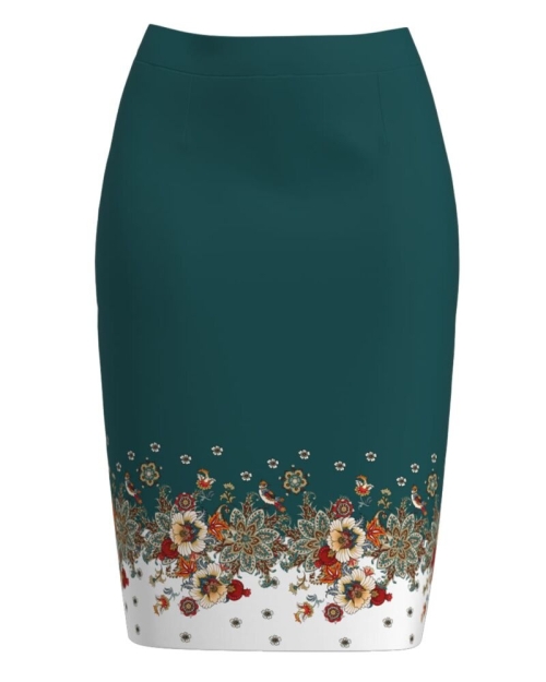 Fusta conica verde cu imprimeu floral CMD1348