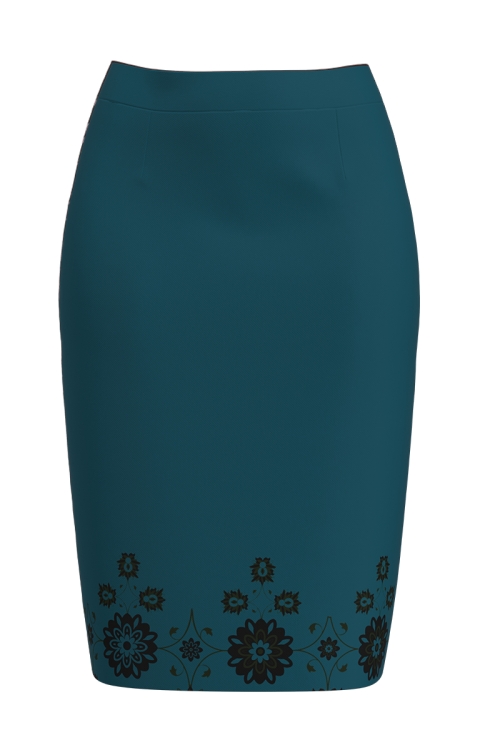 Fusta conica verde imprimata cu model floral traditional