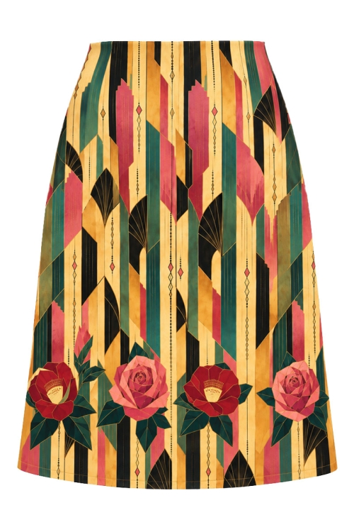 Fusta in A din velur cu imprimeu Mozaic Floral