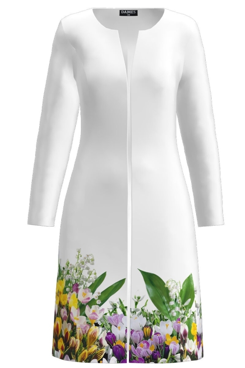 Jacheta de dama alba lunga imprimata cu model floral Branduse CMD2119 - Img 2