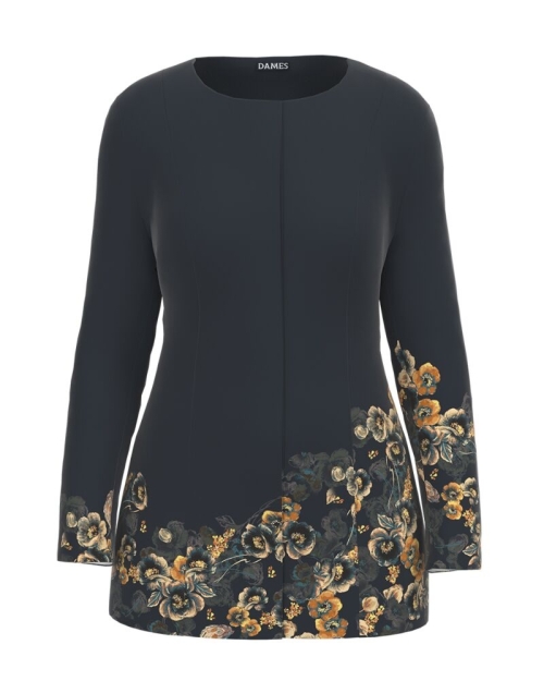 Jacheta de dama antracit de lungime medie imprimata cu model Floral CMD2328
