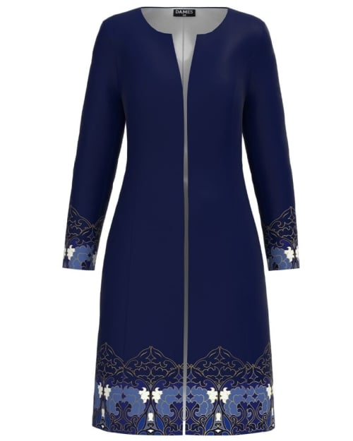 Jacheta de dama bleumarin lunga imprimata cu model floral CMD3010