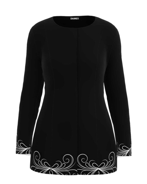 Jacheta de dama neagra de lungime medie imprimata cu model Floral CMD3466