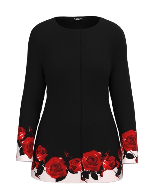 Jacheta de dama neagra imprimata trandafiri CMD5068 - Img 1