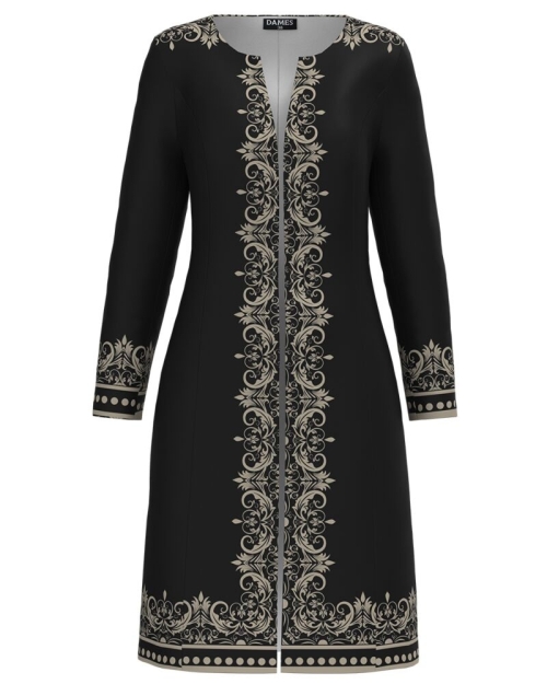 Jacheta de dama neagra lunga imprimata cu model floral CMD4041