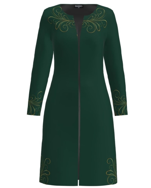 Jacheta de dama verde lunga imprimata cu model floral