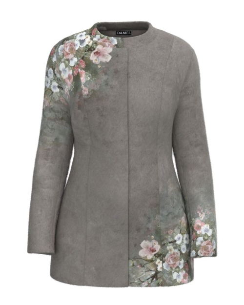 Palton dama gri elegant si calduros imprimat Floral CMD1468