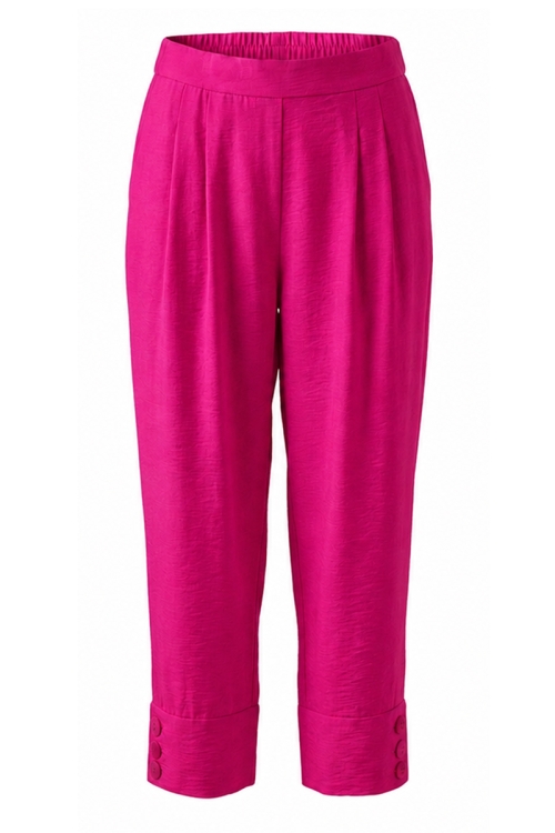 Pantaloni trei sferturi fucsia din vascoza cu buzunare si manseta