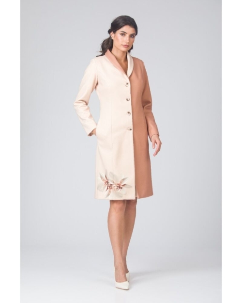 Pardesiu din stofa bej imprimat digital cu model floral CMD4876 - Img 1