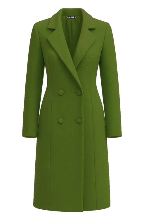 Pardesiu elegant verde oliva din stofa cu revere si buzunare