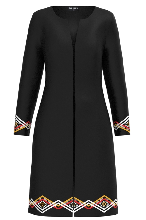 Pardesiu negru subtire imprimat cu model traditional