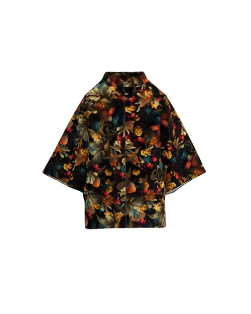 Poncho elegant din stofa multicolora imprimat cu model floral CMD3566 - Img 2