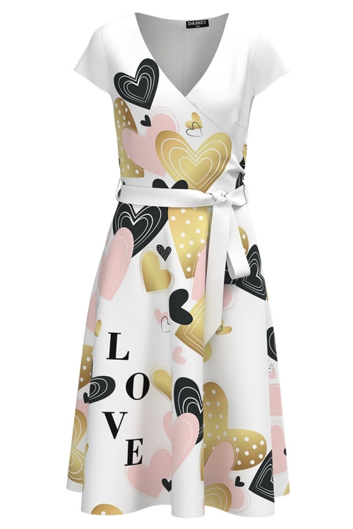 Rochie alba de vara cu maneca scurta imprimata Love