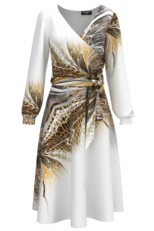 Rochie alba eleganta cu maneca lunga imprimata animal print CMD1482 - Img 2