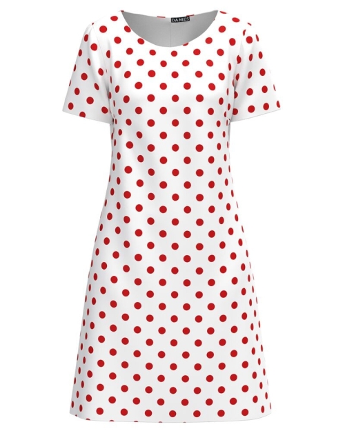 Rochie alba evazata imprimata buline rosii CMD4328