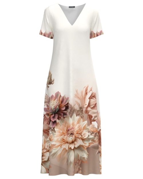 Rochie alba lunga de vara cu buzunare imprimata Floral