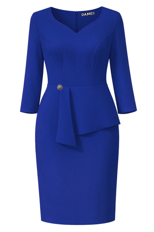 Rochie albastra conica cu decolteu inima si peplum elegant