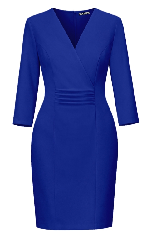 Rochie albastra cu bust petrecut si pliuri in talie