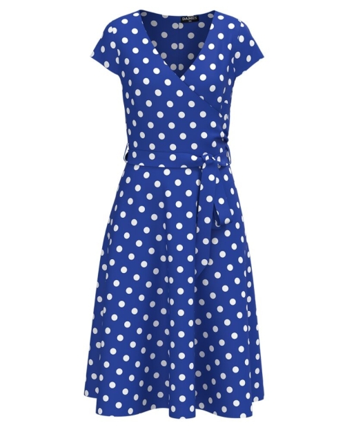 Rochie albastra de vara cu maneca scurta imprimata cu model Buline - Img 1