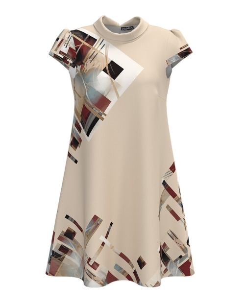 Rochie bej casual imprimata digital cu model grafic SS24 - Img 1
