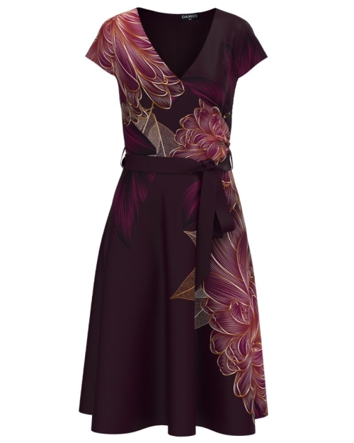 Rochie bordo eleganta de vara cu maneca scurta imprimata floral