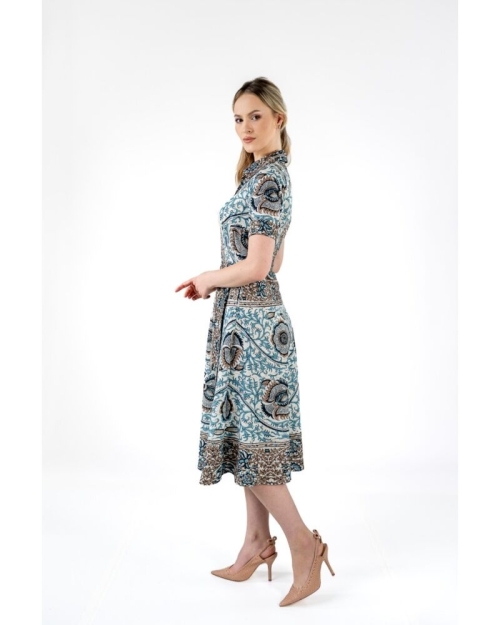 Rochie camasa cu maneca scurta imprimata cu model floral oriental SS24 - Img 4