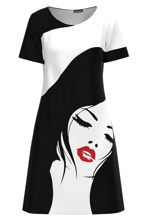Rochie casual alb negru imprimata cu model Fashion CMD2828 - Img 2
