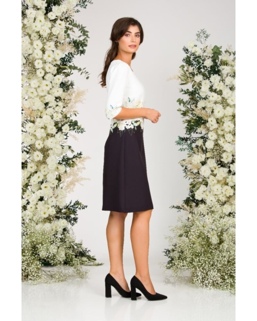 Rochie casual alb negru imprimata cu model trandafiri CMD2995 - Img 4