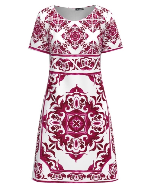 Rochie casual alba imprimata cu model floral Magenta CMD4291