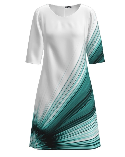 Rochie casual alba imprimata cu model turcoaz CMD2562 - Img 1