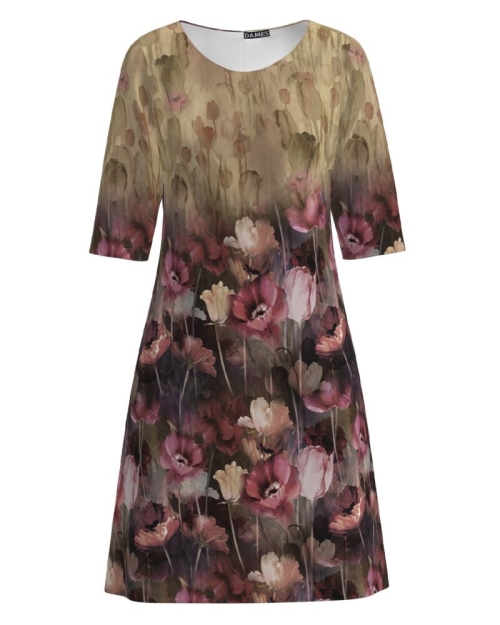 Rochie casual bej imprimata cu model Floral CMD1263 - Img 1