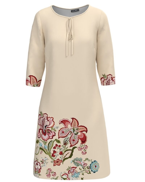 Rochie casual bej imprimata cu model Floral CMD1273
