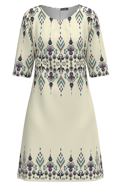 Rochie casual bej imprimata cu model traditional SS25