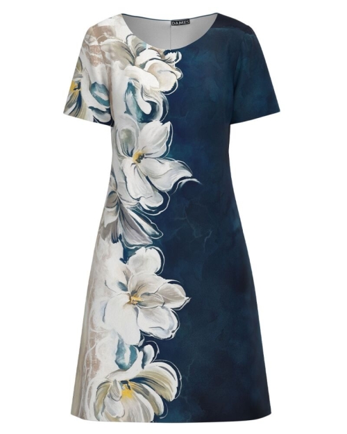 Rochie casual bleumarin evazata imprimata floral SS24