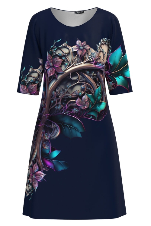 Rochie casual bleumarin imprimata cu model floral CMD4156 - Img 2