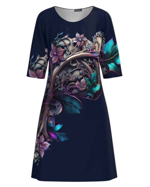 Rochie casual bleumarin imprimata cu model floral CMD4156 - Img 1
