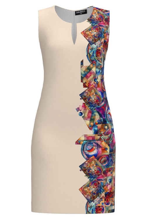 Rochie casual cu decolteu lacrima imprimata multicolor SS24 - Img 2