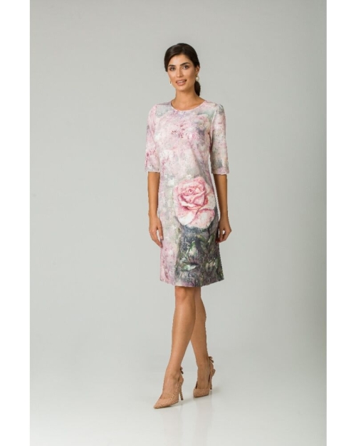 Rochie casual cu maneca imprimata digital floral Trandafir CMD213 - Img 6