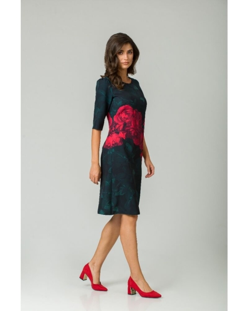Rochie casual cu maneca imprimata digital trandafiri CMD167 - Img 4