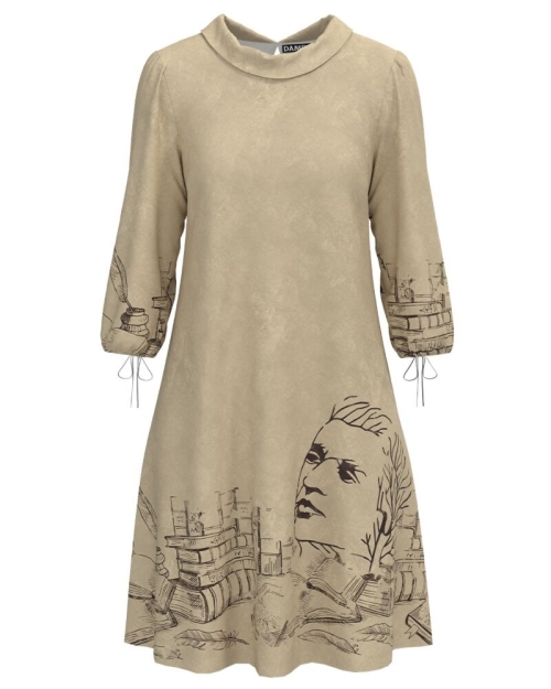 Rochie casual cu maneca trei sferturi imprimata Eminescu CMD3737 - Img 1